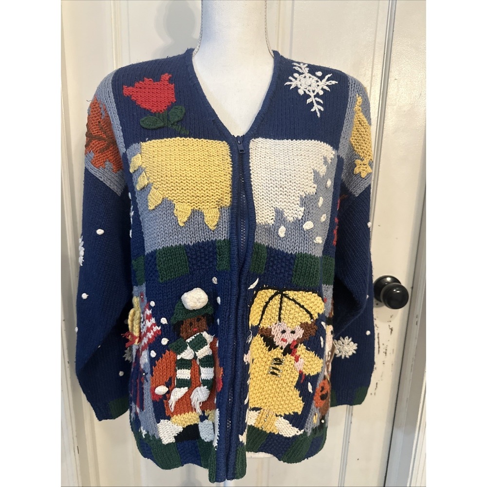 Belle Pointe NWT Vintage All‎ Seasons in One Calendar Year Zip Front Cardigan Lg